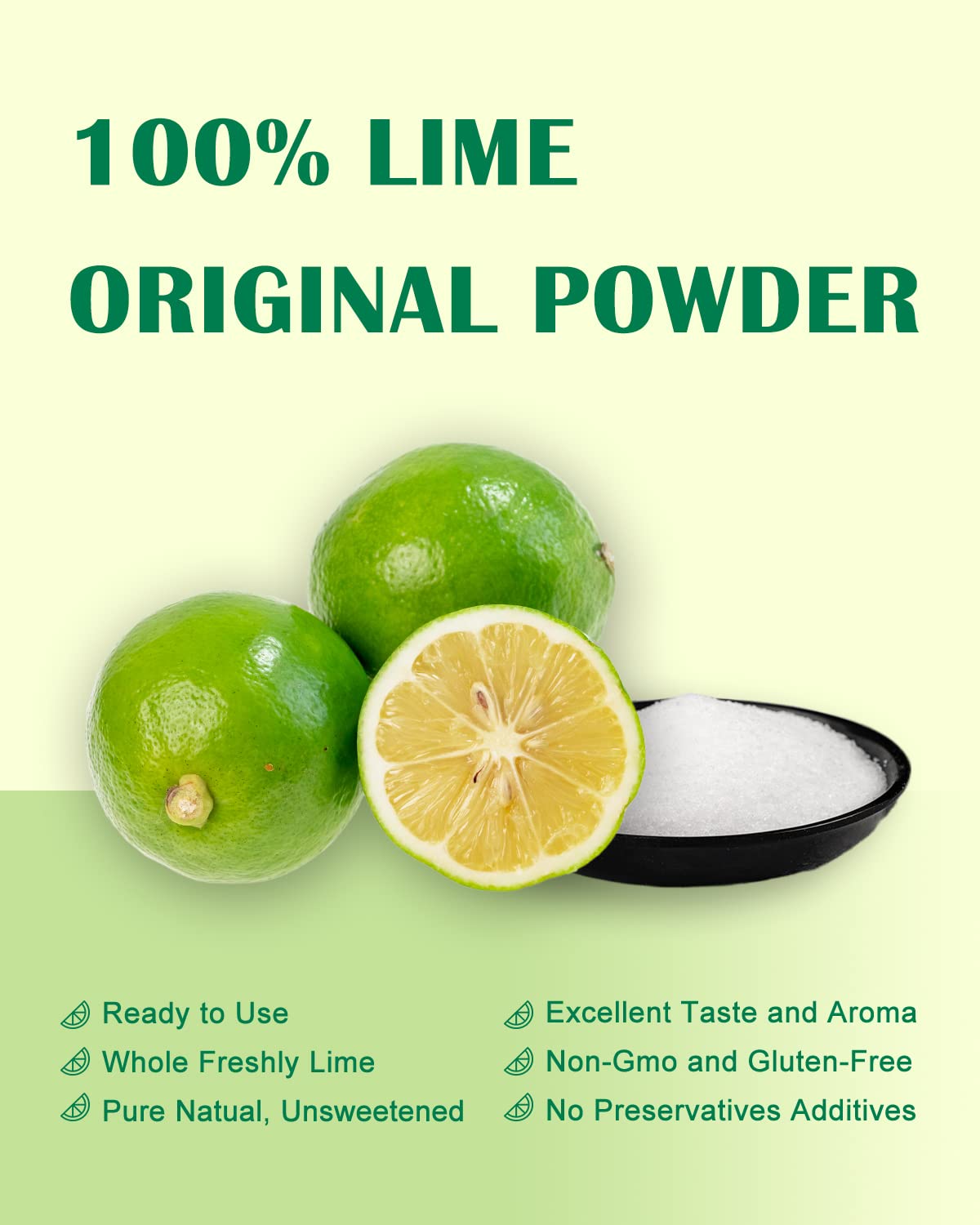 Orgfun Original Lime Powder, Whole Lime Juice Freeze Dried Powder, Fresh Squeezed Lime Juice Prefer For Cocktails, Drinks, Smoot