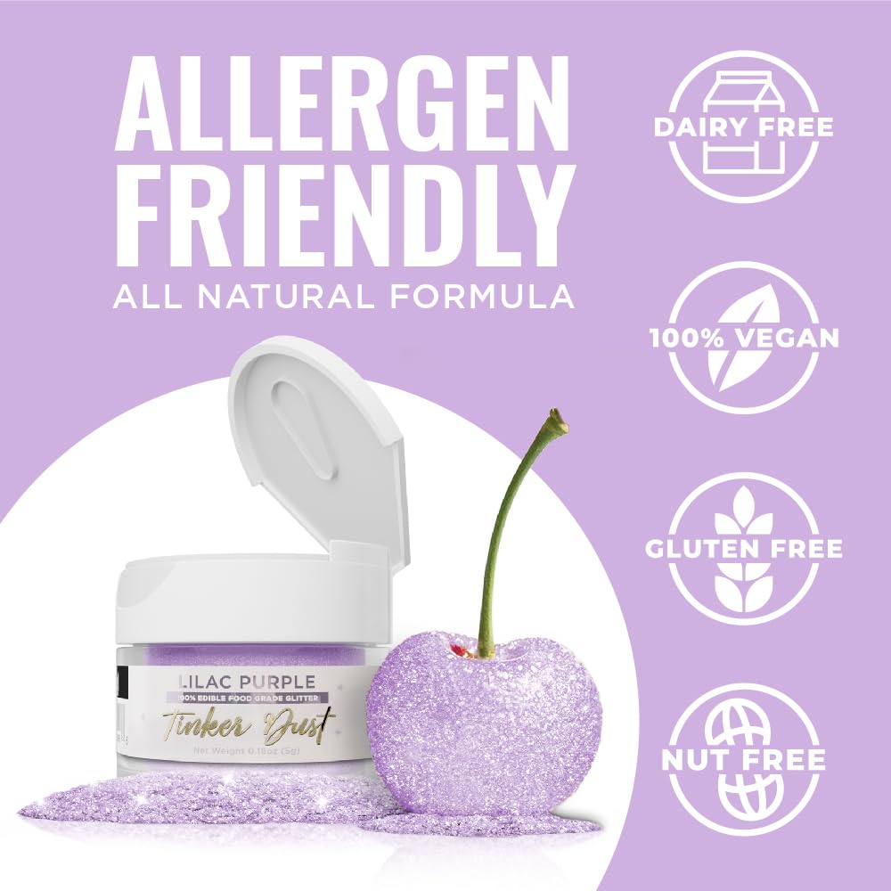 Bakell - Lilac Purple Tinker Dust (5G, 1X Jar) Edible Glitter For Food, Desserts, And Beverages!