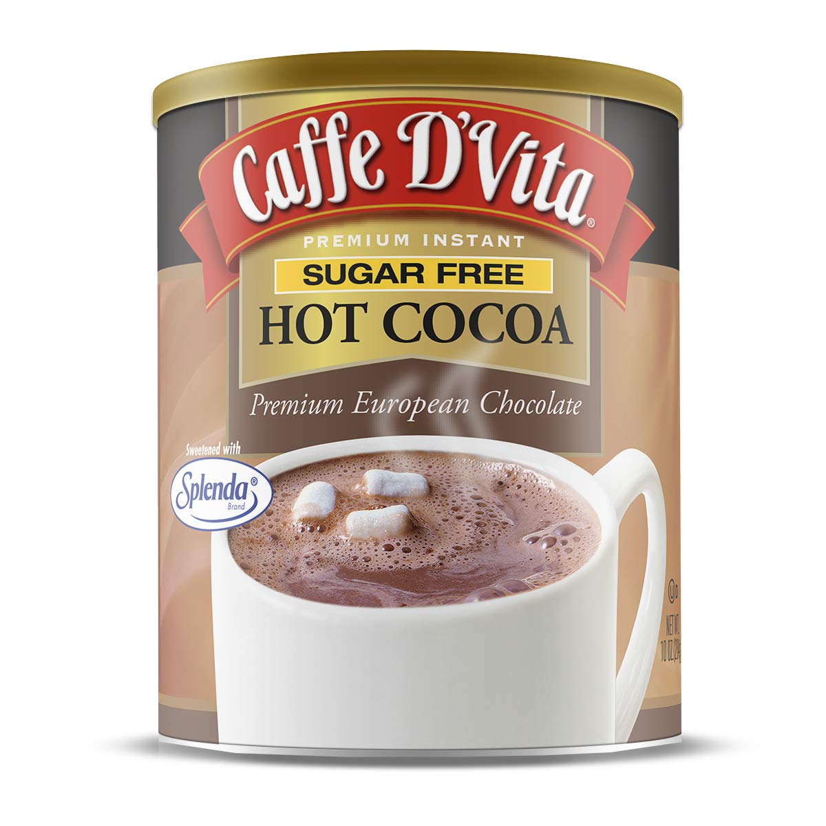 Caffe DVita Sugar Free Hot Cocoa Mix - Gluten Free, Low Fat, 10 Oz Can, Chocolate Flavor