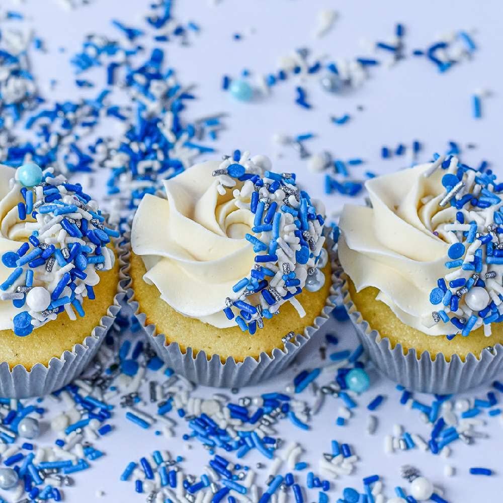 Blue Sprinkles For Cake Decorating And Baking - Fancy Sprinkles For Gender Reveal Cake Decorations In Blue And White Sprinkles W