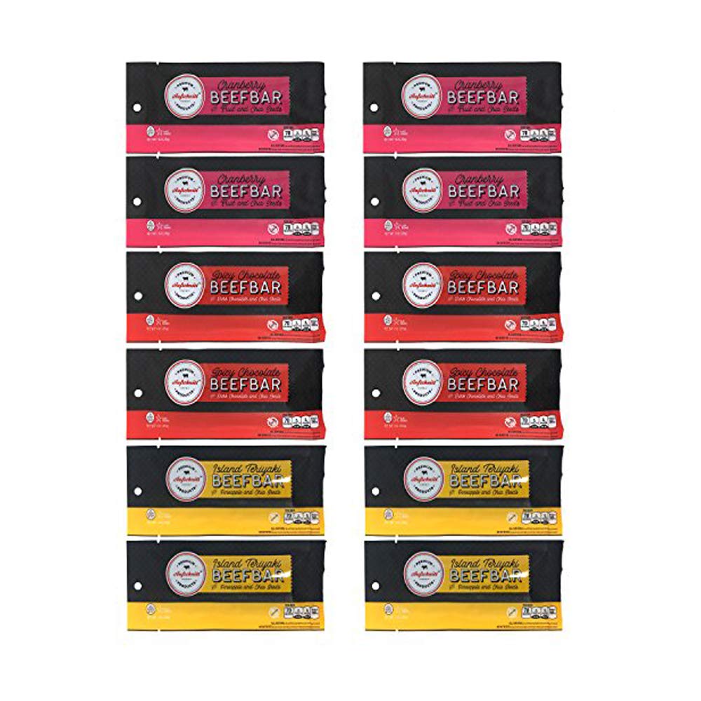 Premium Aufschnitt Beef Bars - High Protein Snack - Variety Pack of 12, 1 Ounce Each - Kosher, Halal, Keto Friendly
