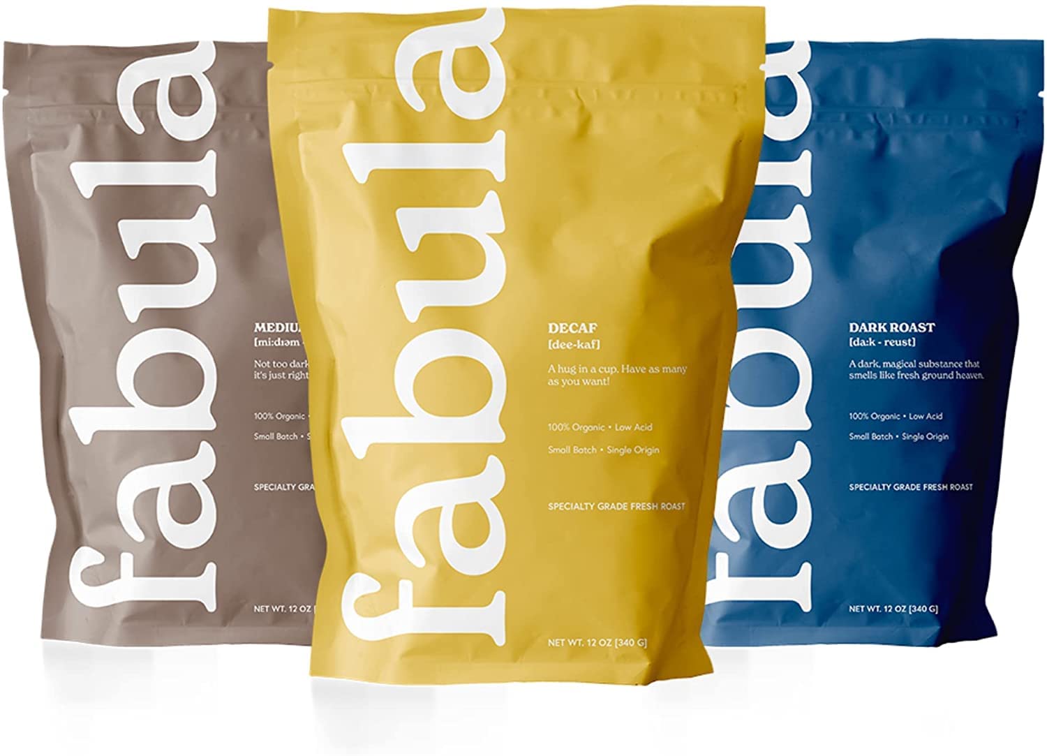 Fabula Coffee Variety Pack - Medium, Decaf, Dark, Whole Beans - 3 bags (12 oz. each)