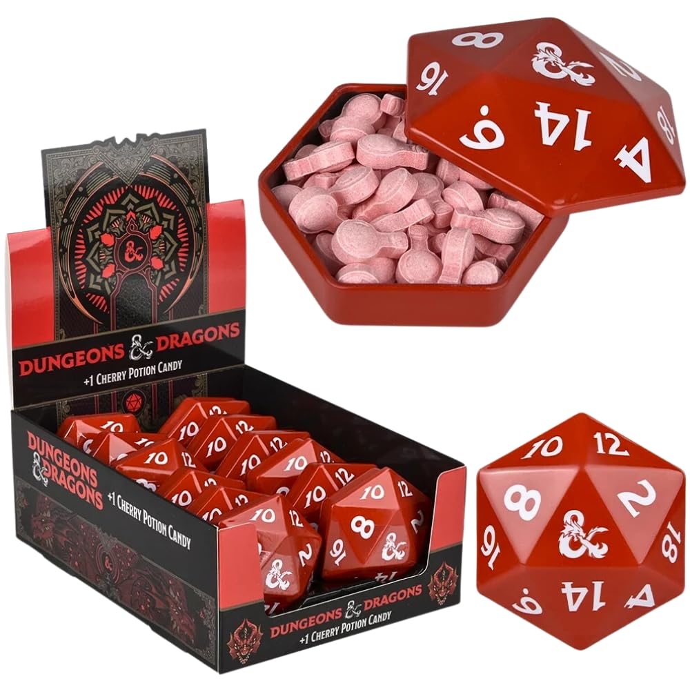 Rhode Island Novelty Boston America Dungeon And Dragons D&D Dnd D20 +1 Potion Sour Candy Collectible Tin - One (1) Tin - Sour Cherry Flavor