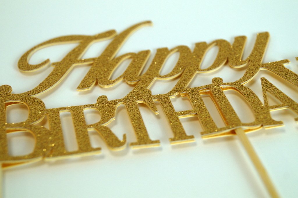 All About Details Happy Birthday Cake Topper,1Pc, Birthday Cake Topper, Party Decor, Glitter Topper (Gold)