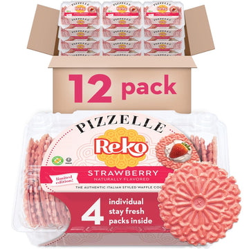 Reko Pizzelle Authentic Italian Style Waffle Cookie, Strawberry, 7 Ounce (Pack of 12)