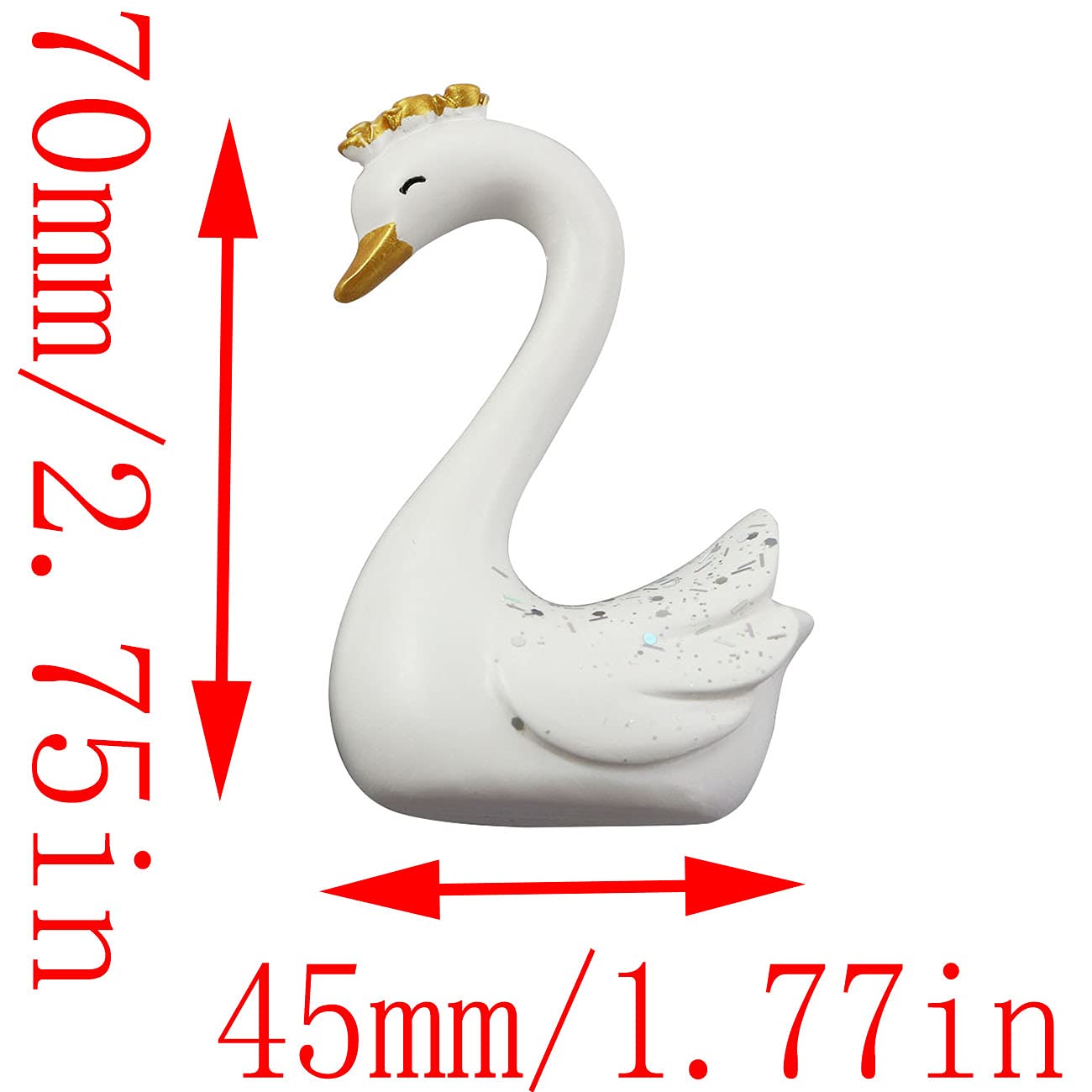 Lq Industrial Swan Birthday Cake Topper 1Pair Small White Resin Swan Couple Figurine Ornaments Set With Gold Crown For Home Deco
