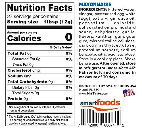 Mrs Taste Multi-Pack Sugar Free Mayo, Zero Calories, Zero Sodium, Zero Sugar, High Fiber, Keto Friendly, Paleo Friendly, Condime