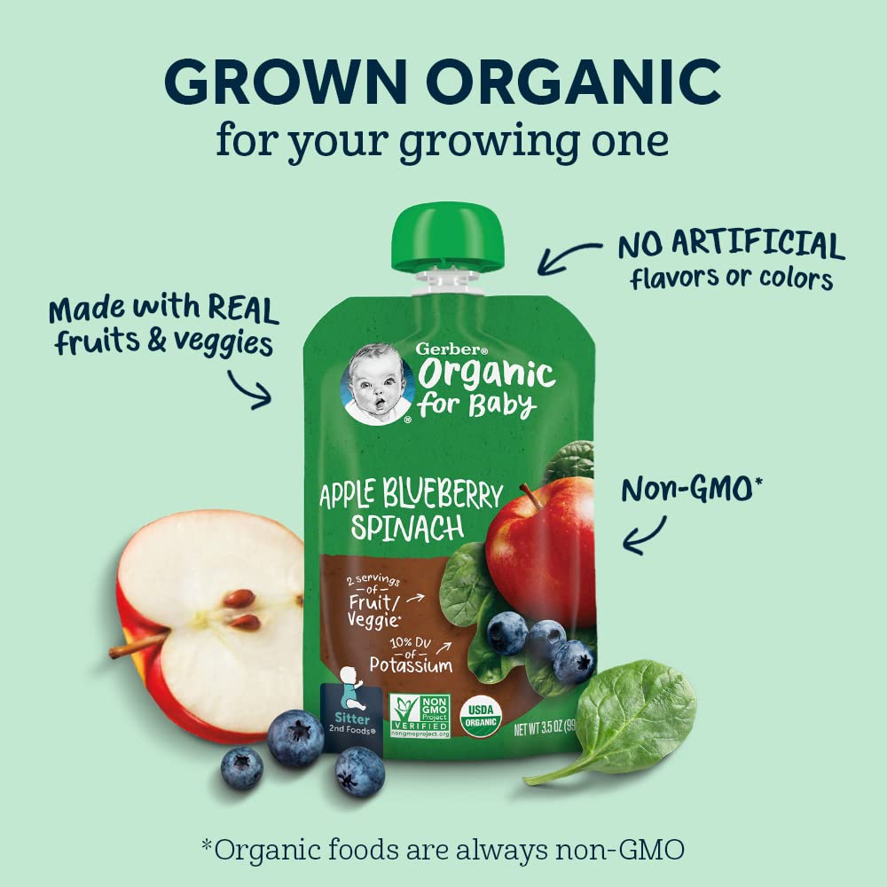 Gerber 2Nd Foods Organic For Baby, Apple Peach, 3.5 Oz Pouch (12 Pack)