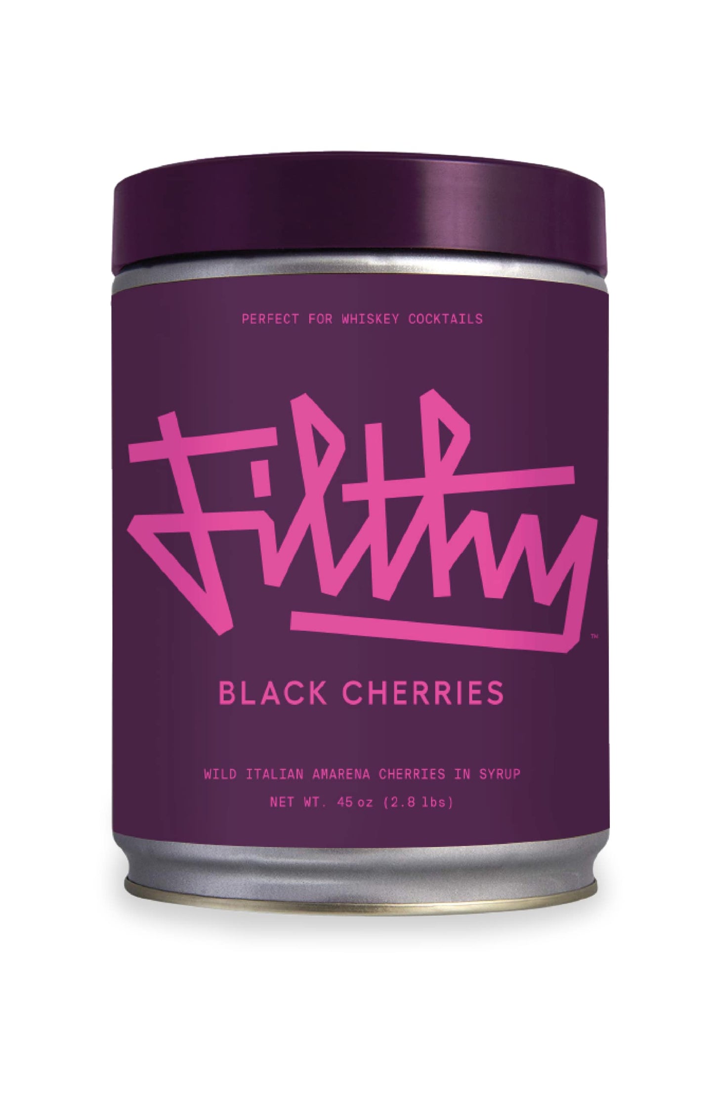 Filthy Food Amarena Black Cherries, Premium Cocktail Garnish, Non-GMO, Gluten Free, Vegan, 45 Oz Tin