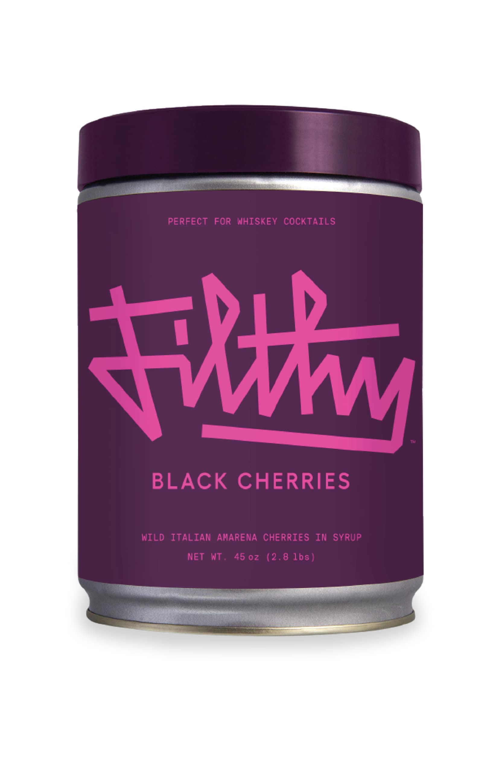 Filthy Food Amarena Black Cherries, Premium Cocktail Garnish, Non-GMO, Gluten Free, Vegan, 45 Oz Tin