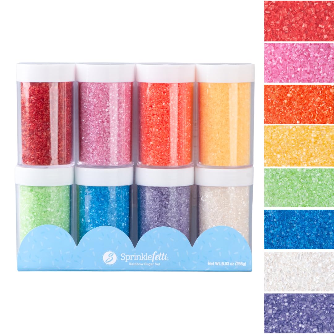 Sweets Indeed Rainbow Sanding Sugar 8-Pack Set - Red Pink Orange Yellow White Green Blue and Purple Decorating Sugar Crystals fo