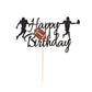 Arthsdite Football Cake Topper - Rugby Ball Happy Birthday Cake Topper For Football / Sport Theme For Man Kids Boy Birthday Party Decoration - Black Glitter