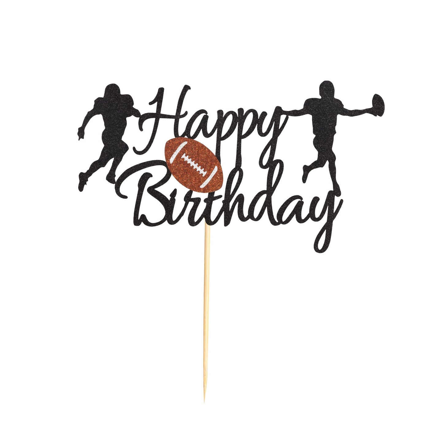 Arthsdite Football Cake Topper - Rugby Ball Happy Birthday Cake Topper For Football / Sport Theme For Man Kids Boy Birthday Party Decoration - Black Glitter