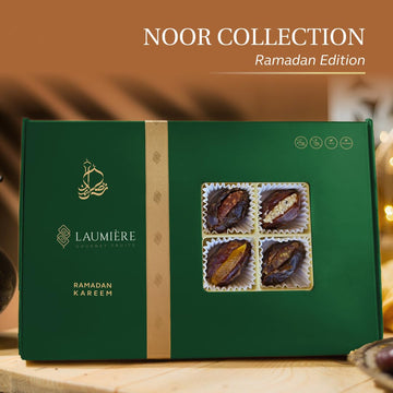 Laumiere Gourmet Fruits - Noor Collection [Ramadan Edition] - Rectangle (24 Pcs) - Halal Dried Fruits And Nuts Basket - Medjool