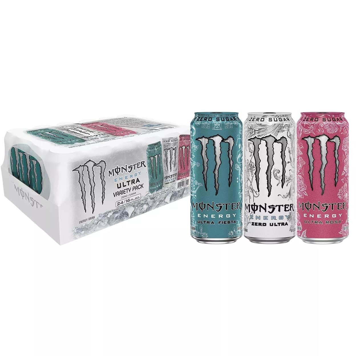 Monster Mix Energy Ultra Variety Pack, Zero Ultra, Fiesta & Rosa, 384 Fl Oz (24 Pack)