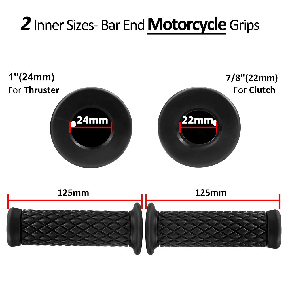 Motorcycle Grips Non Slip Rubber Bar End Thruster Grip 78 22Mm 24Mm Motorcycle Comfort Hand Handlebar Grip Thruster Grip (Black)