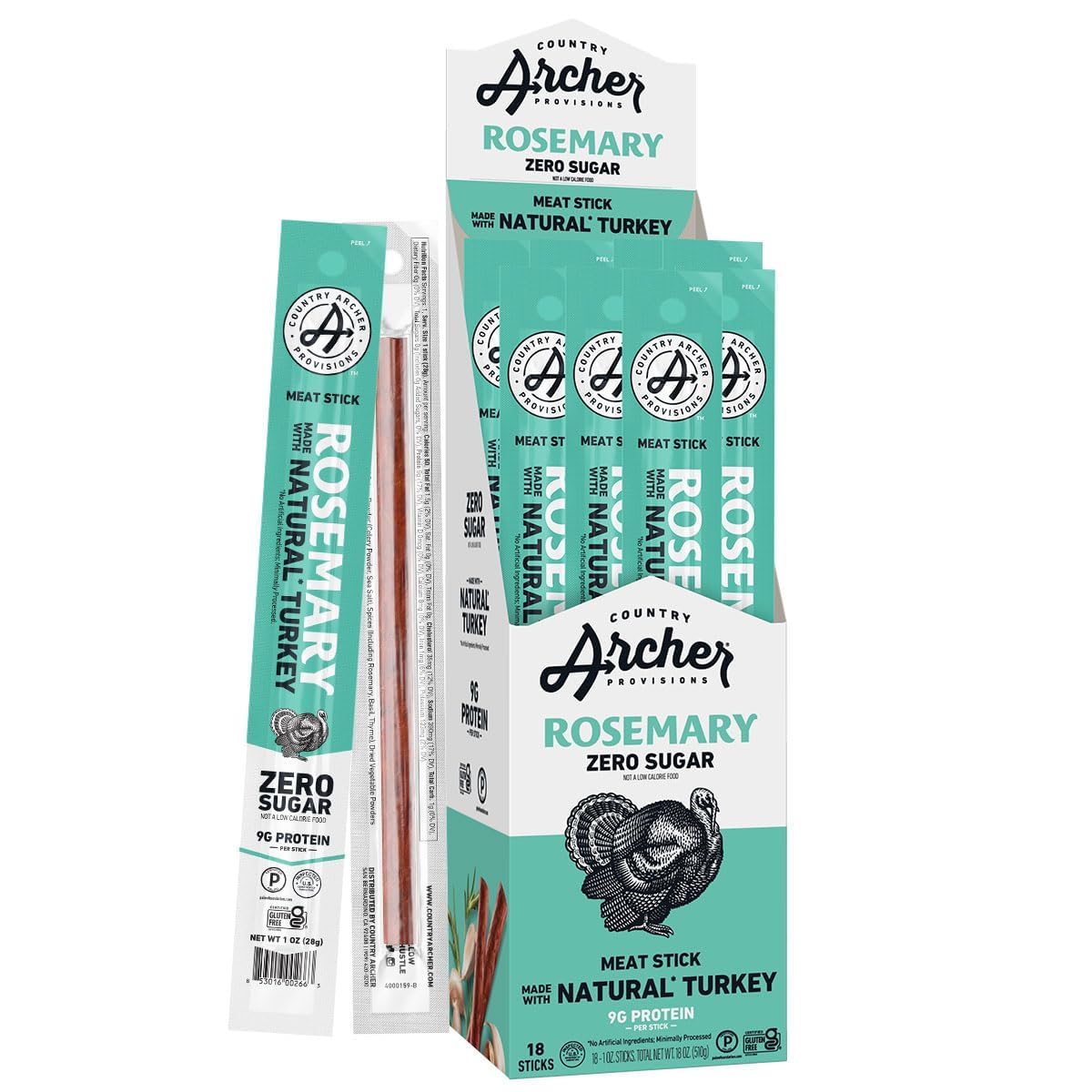 Rosemary Turkey Sticks By Country Archer, 100% Natural, Gluten Free, High Protein Snacks, 1 Ounce (Pack Of 18)
