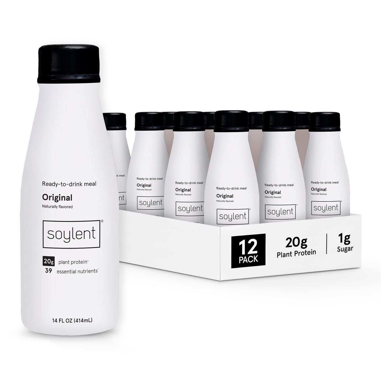 Soylent Original Meal Replacement Shake, Ready-to-Drink Plant Based Protein Drink, Contains 20g Complete Vegan Protein and 1g Su
