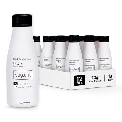 Soylent Original Meal Replacement Shake, Ready-to-Drink Plant Based Protein Drink, Contains 20g Complete Vegan Protein and 1g Su