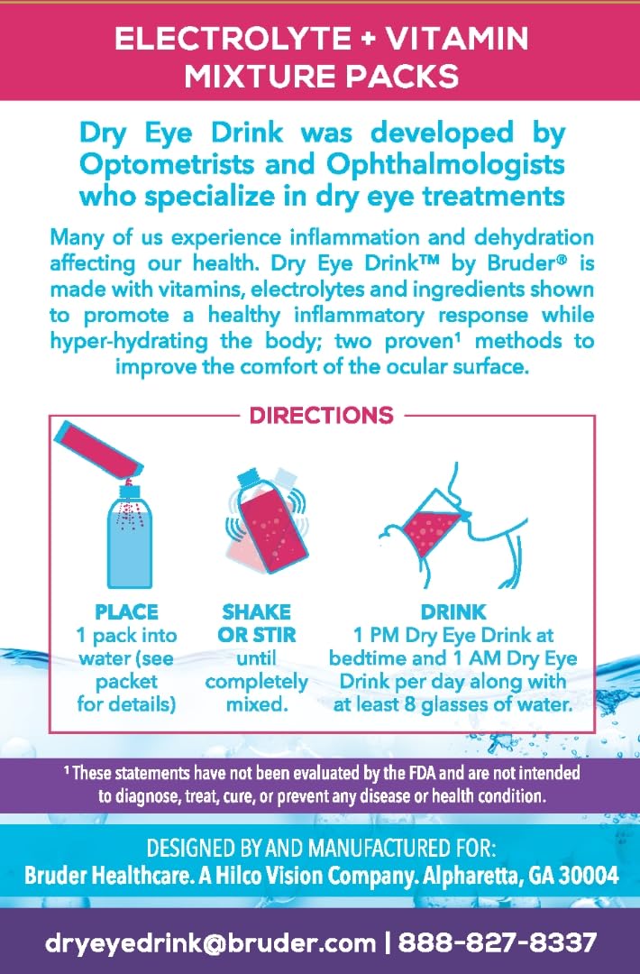 The Dry Eye Drink L Ultimate Hydration For Dry Eyes L Sugar-Free Electrolyte Powder Packets L Blended With Vitamins, Green Tea, Turmeric, Taurine, And Dha L 5G X 20 Packets (Mixed Berry Am/Pm)