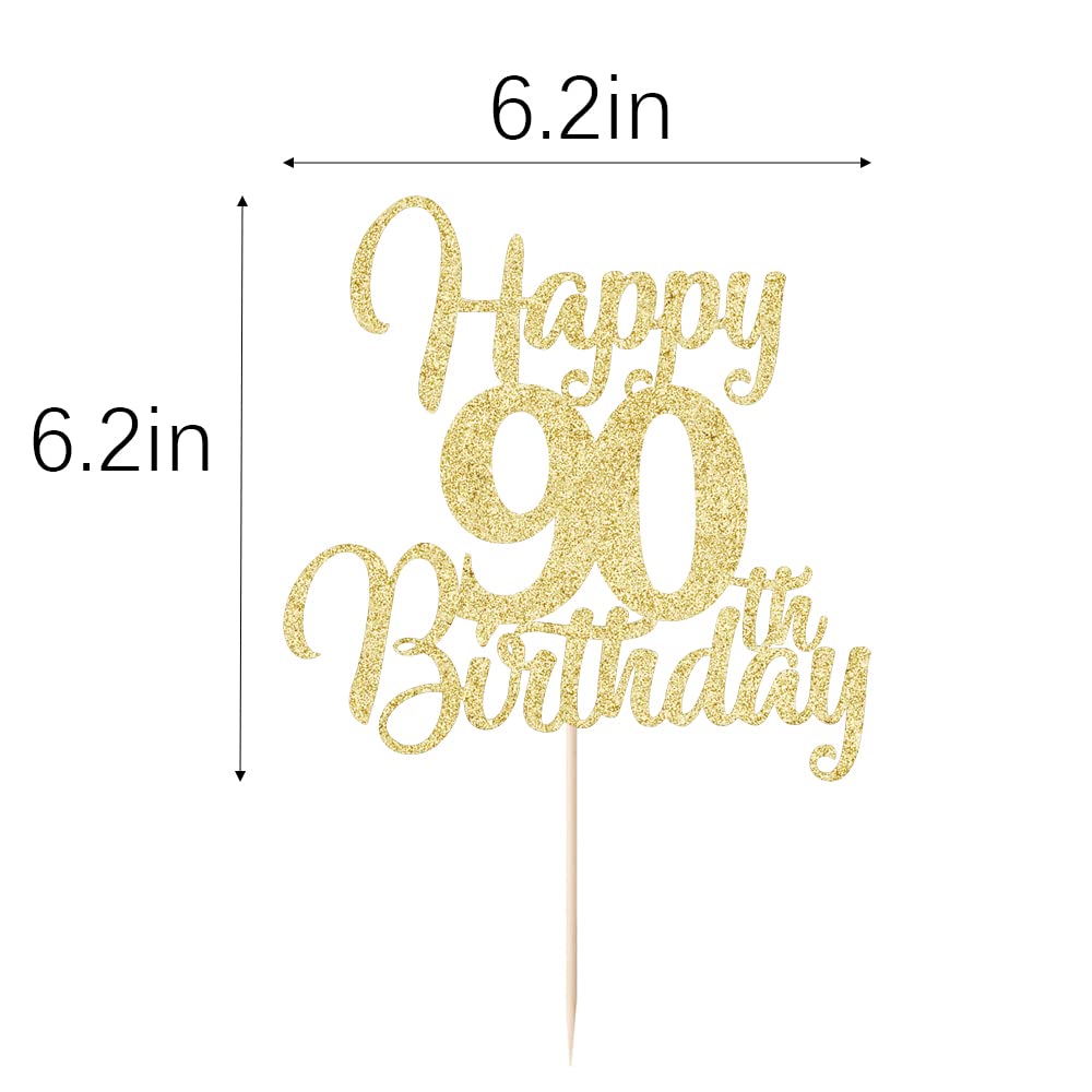 Palasasa Gold Happy 90Th Birthday Cake Topper - 90Th Anniversary Cake Topper Party Decorations (90Th)