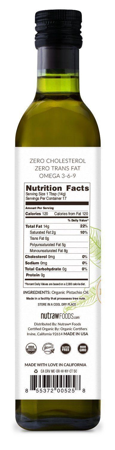 Nutrawbar Organic Pistachio Oil, Cold Pressed, 8.5oz (250g), Light Green