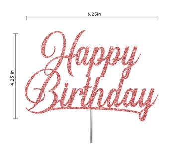 RokAPary Happy Birthday Glitter Cake Topper, Acrylic, Double-Sided, Rose Gold