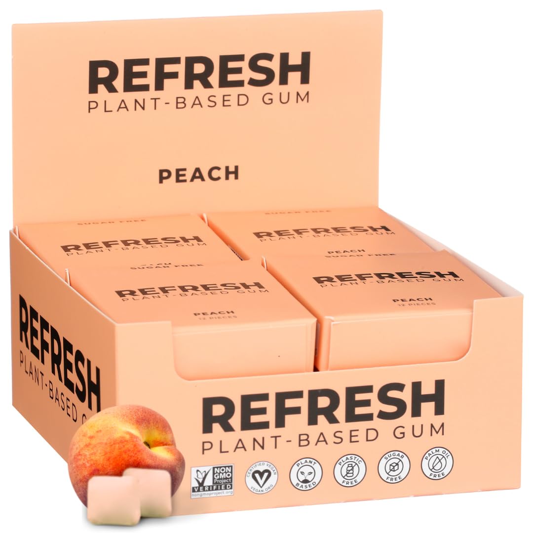 Refresh Gum, Sugar Free, Natural, Xylitol, Long Lasting Chewing Gum, Natural Flavors & Organic Ingredients, Plant-Based, Low Cal