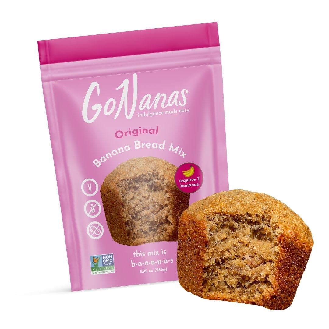 Gonanas Original Oat Flour Banana Bread Mix, Suitable For Plant Based Vegan Diets, Gluten Free Dairy Free Snacks, Healthy Snacks For Mature-Themeds, Muffin Mix, Nut Free, Cupcakes Dessert, Non-Gmo, 1Pk