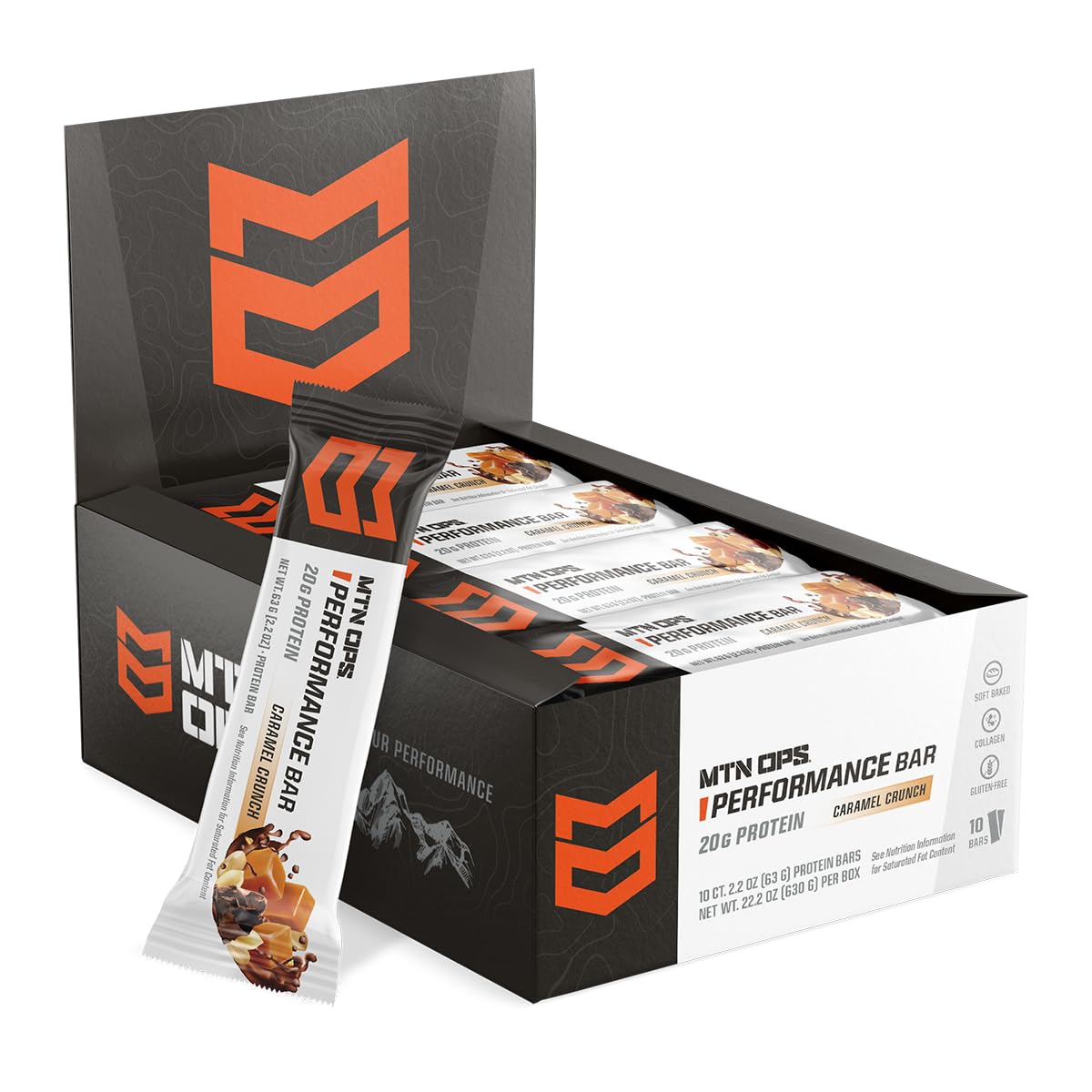 Mtn Ops Caramel Crunch Protein Bars, High Protein With Whey Isolate & Whey Concentrate And Collagen, Low Sugar, Gluten Free, 10 