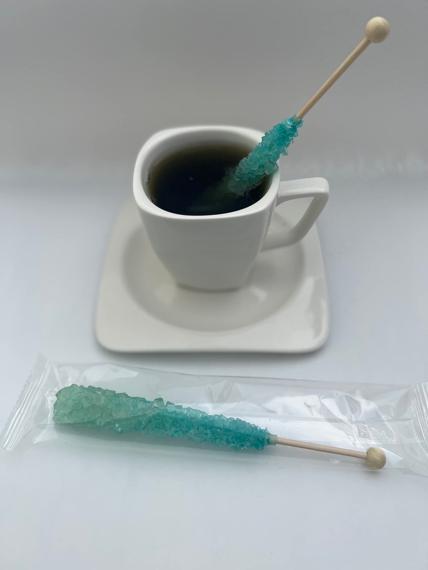 Classic Rock Candy Sticks, Sugar Rock Crystal Lollipops, Individually Wrapped (Pack Of 18, Light Blue Cotton Candy)