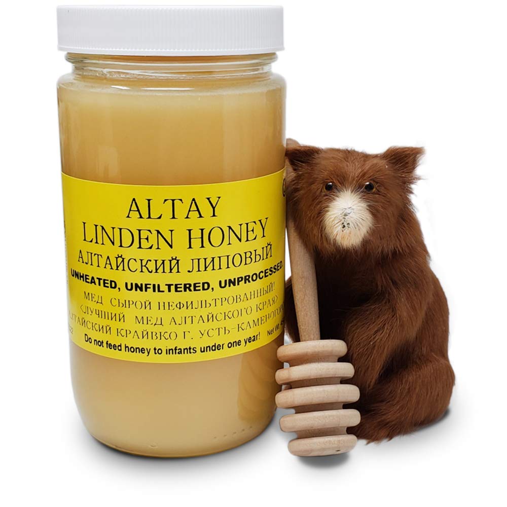 Altay Raw Linden Honey - 100% Pure, Unfiltered, Unpasteurized, Ethically Sourced - Glass Jar, 454g / 16oz