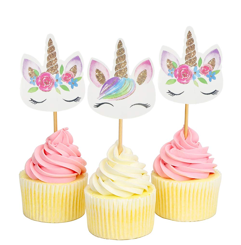 72 Pack Rainbow Unicorn Cupcake Toppers, Double Sided Unicorn Cupcake Toppers Glitter Pegasus For Cupcake Party , Wedding Decora