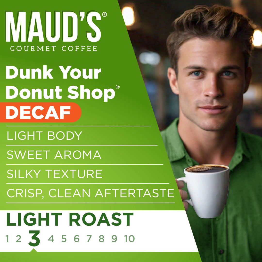 Maud'S Decaf Donut Shop Coffee Pods, 100 Ct | Decaf Dunk Your Donut Shop | 100% Arabica Light Roast Decaffeinated Coffee | Solar