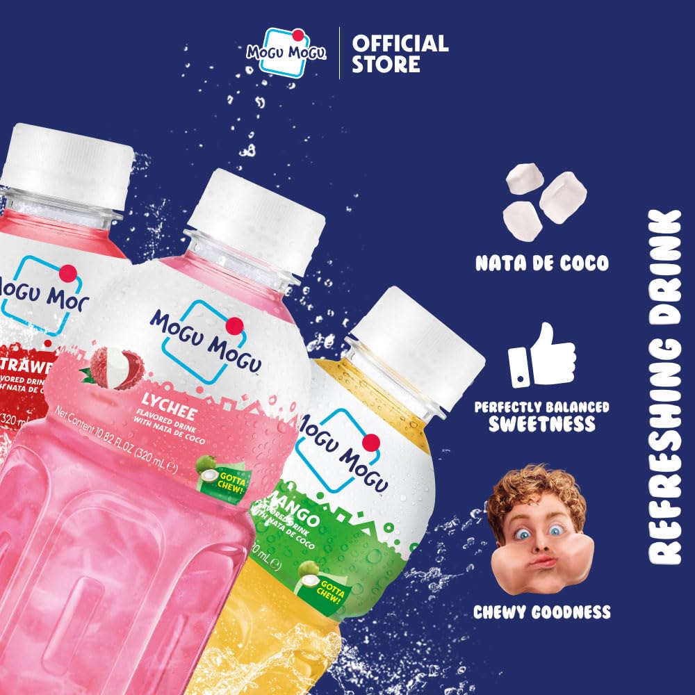 Mogu Mogu Drink Variety Pack - 6 Chewable Juice Boxes with Lychee, Mango, and Strawberry Flavors for Kids