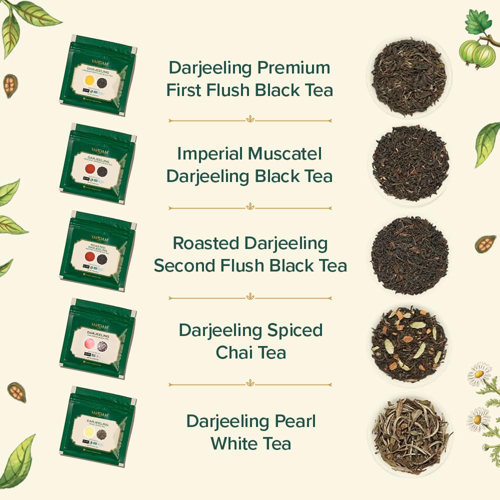 VAHDAM Assorted Darjeeling Tea Gift Set - 10 Flavors, Resealable Ziplock Pouch, Black, Perfect for Valentines Day Gift