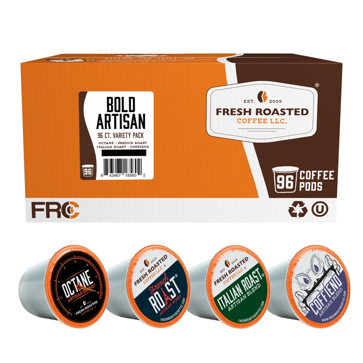 Fresh Roasted Coffee Bold Artisan Blend Variety Pack, K-Cup Compatible, 96 Pods