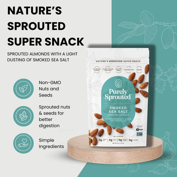 Purely Sprouted Smoked Sea Salt Almonds, Vegan & Gluten-Free, 4 oz Pack of 6