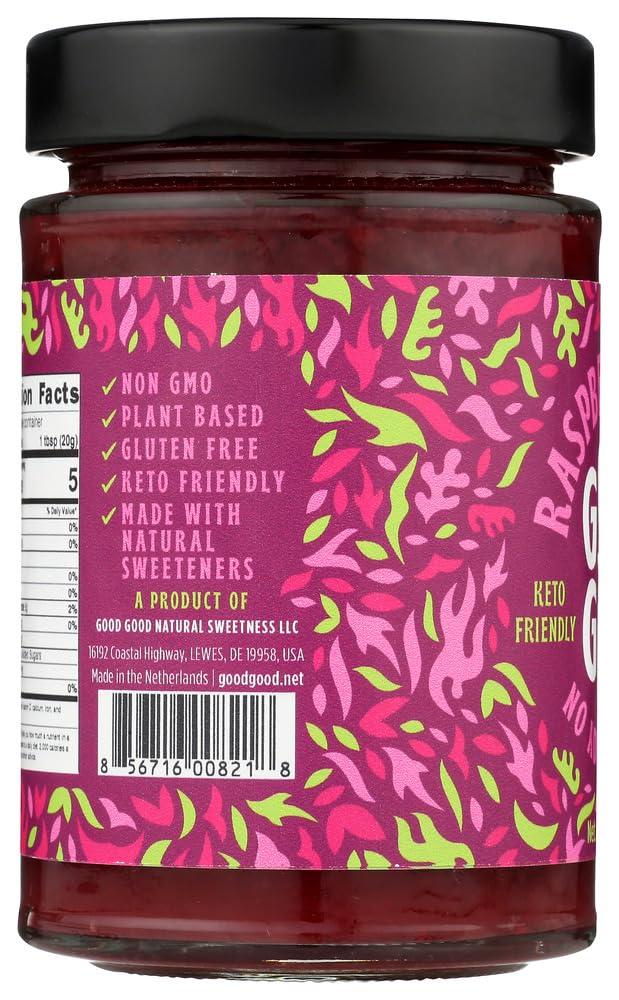 Good Good Sweet Raspberry Jam, Real Berries, No Added Sugar, Keto Friendly, Gluten Free, Vegetarian Friendly, 12 Ounce (Pack of
