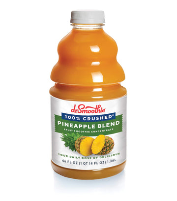 Dr. Smoothie 100% Crushed Pineapple Blend – No Added Sugar, Made With Real Fruits/Fruit Juice – Vegan, No Artificial Colors Or Flavors – Tropical Pineapple, Banana, Hint Of Coconut – 46 Oz Bottle