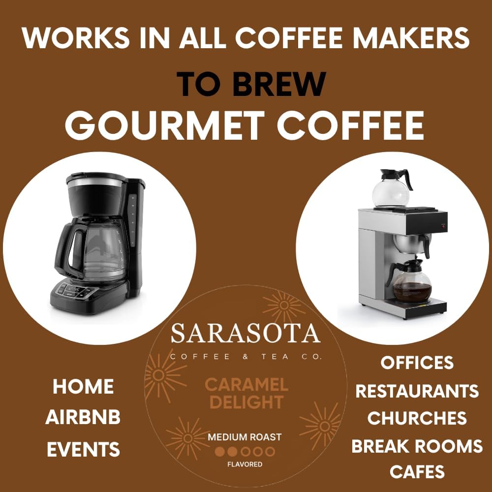 SARASOTA COFFEE & TEA CO. Gourmet Medium Roast Coffee Ground Packets, Salted Caramel, 2 Ounce Bags, Pack of 12