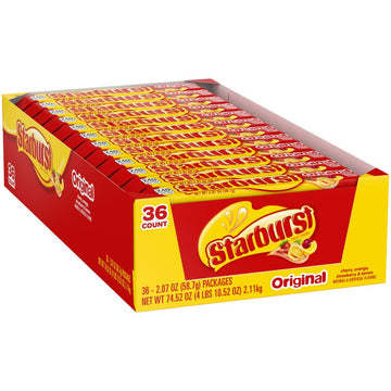 Starburst Original Full Size Fruit Chews Candy Bulk, Chewy Candy For Parties, 2.07 Oz (36 Single Packs)
