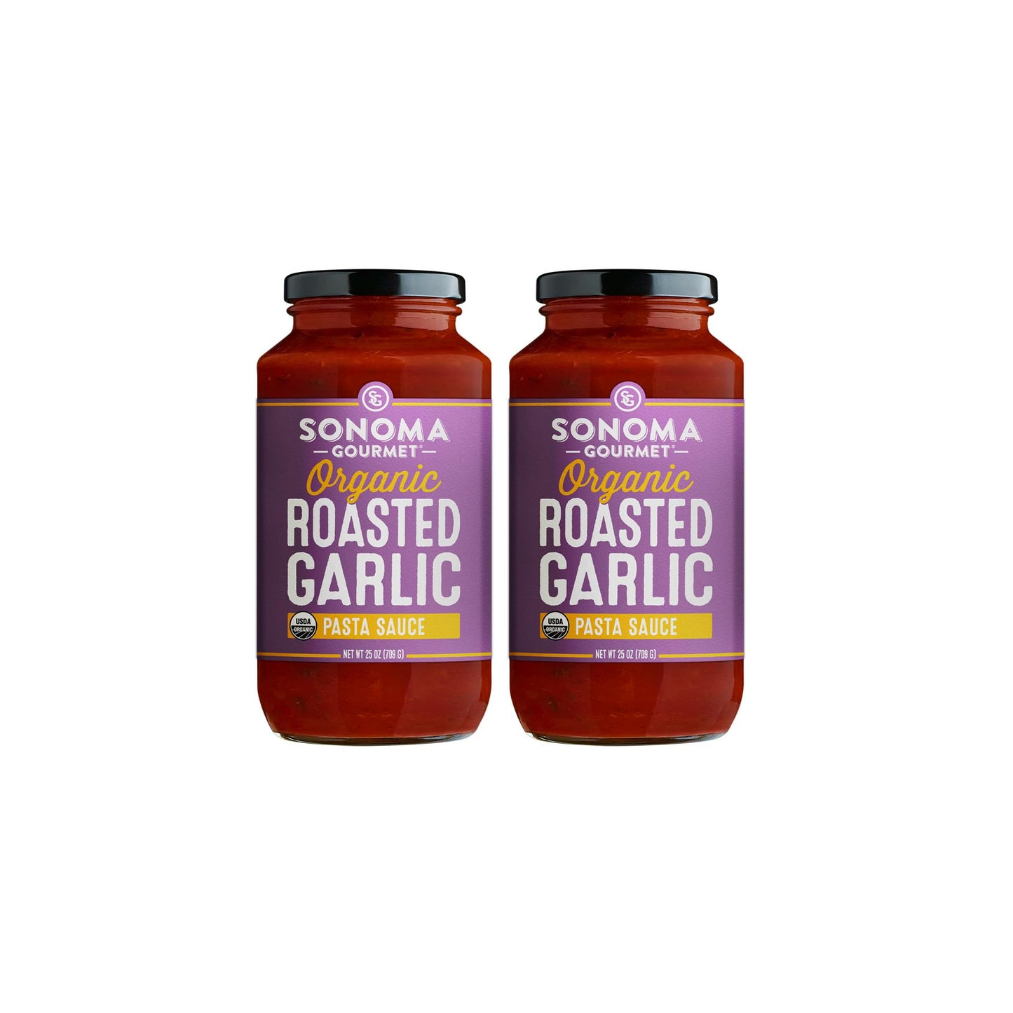 Sonoma Gourmet Roasted Garlic Pasta Sauce, USDA Organic, Non-GMO, No Sugar Added, 25 Ounce Jars (Pack of 2)