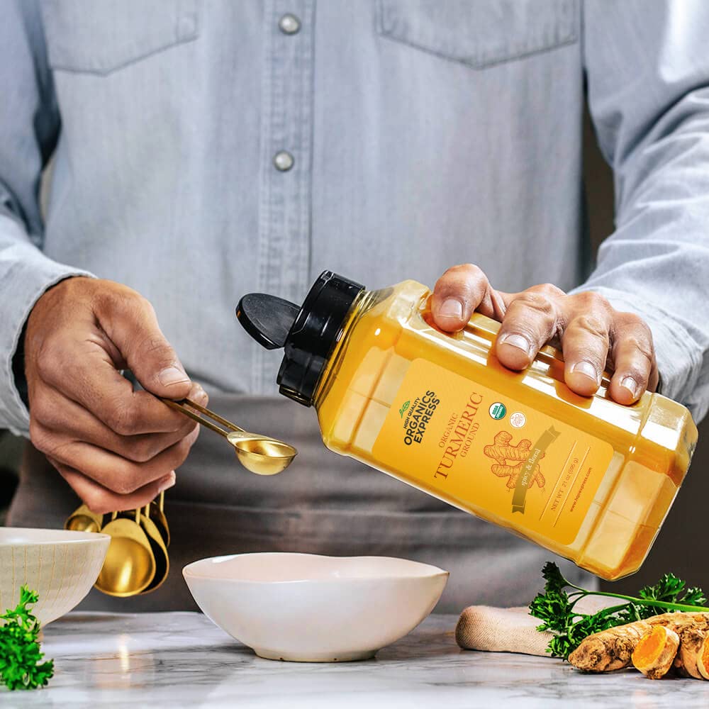 HqO Ground Turmeric Spice Powder - USDA Organic, Non-GMO, Kosher, 21 oz Chef Jar