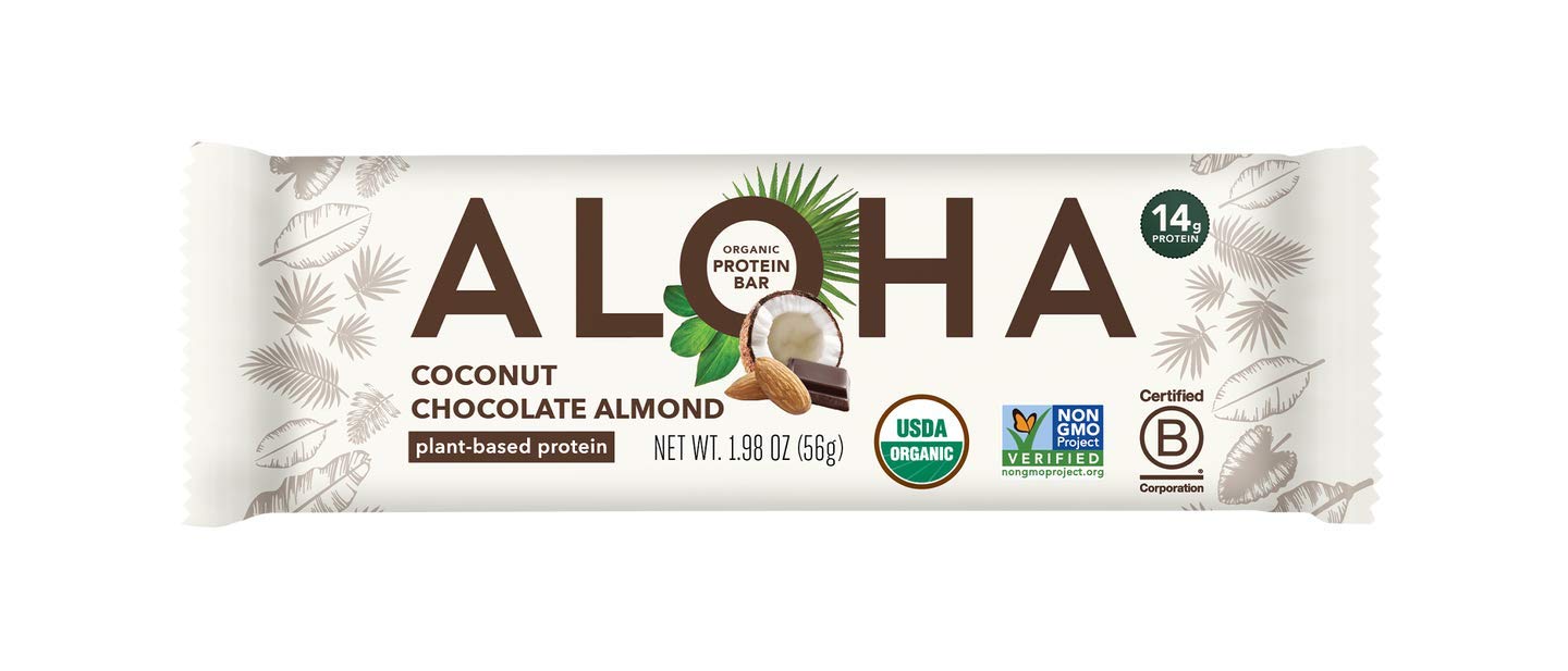 ALOHA Organic Plant Based Protein Bars - Vegan, Low Sugar, Gluten Free - Coconut Chocolate Almond - 1.98 oz - Brown - Model 0842096109102