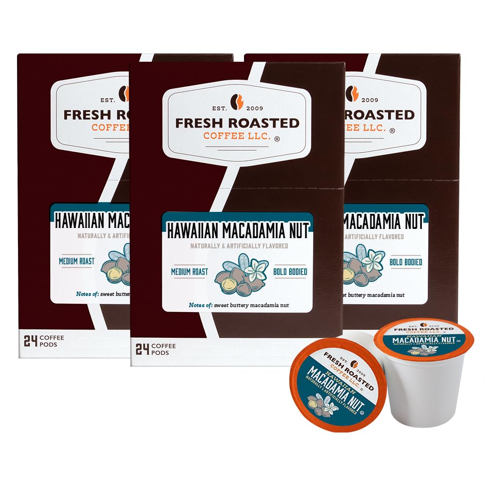 Fresh Roasted Coffee, Hawaiian Macadamia Nut, Flavored Coffee Pods, 72 Count