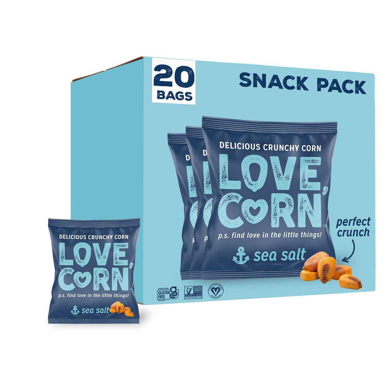 Love Corn Sea Salt 0.7Oz X 20 Bags - Delicious Crunchy Corn - Healthy Family Snacks - Gluten Free, Kosher, Non-Gmo - Alternative