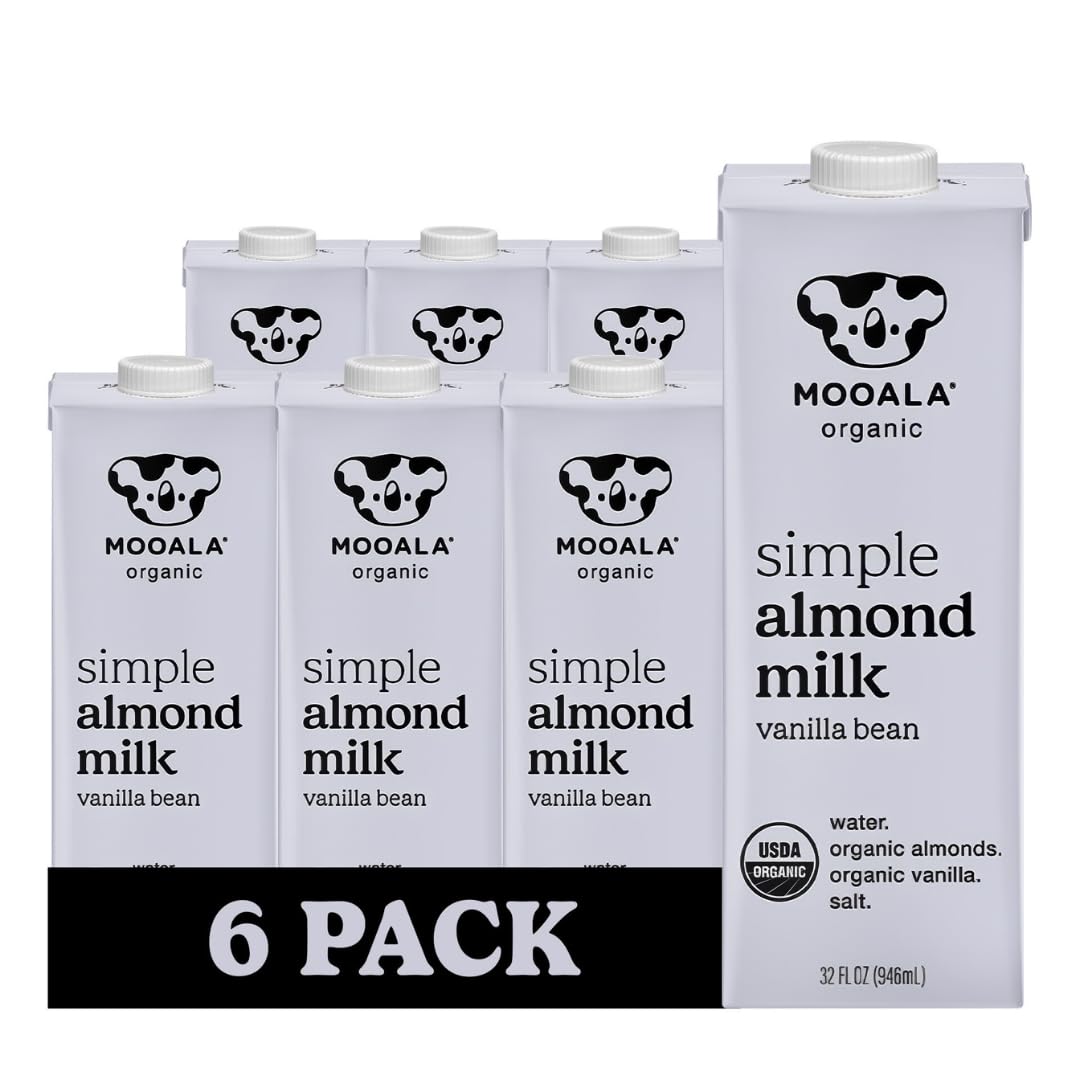Mooala Organic Simple Almond Milk Vanilla, 32oz - 4 Ingredient, Shelf Stable, No Gums, No Oils, No Fillers, Unsweetened, Non-GMO