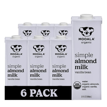 Mooala Organic Simple Almond Milk Vanilla, 32oz - 4 Ingredient, Shelf Stable, No Gums, No Oils, No Fillers, Unsweetened, Non-GMO