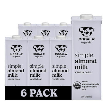 Mooala Organic Simple Almond Milk Vanilla, 32oz - 4 Ingredient, Shelf Stable, No Gums, No Oils, No Fillers, Unsweetened, Non-GMO